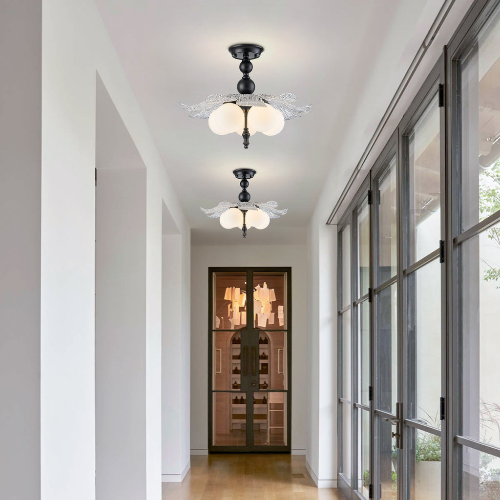 Black 5-Light Semi-Flush Mount with Tree-Textured Glass Frosted Globes - product image 6 | Zenvolit