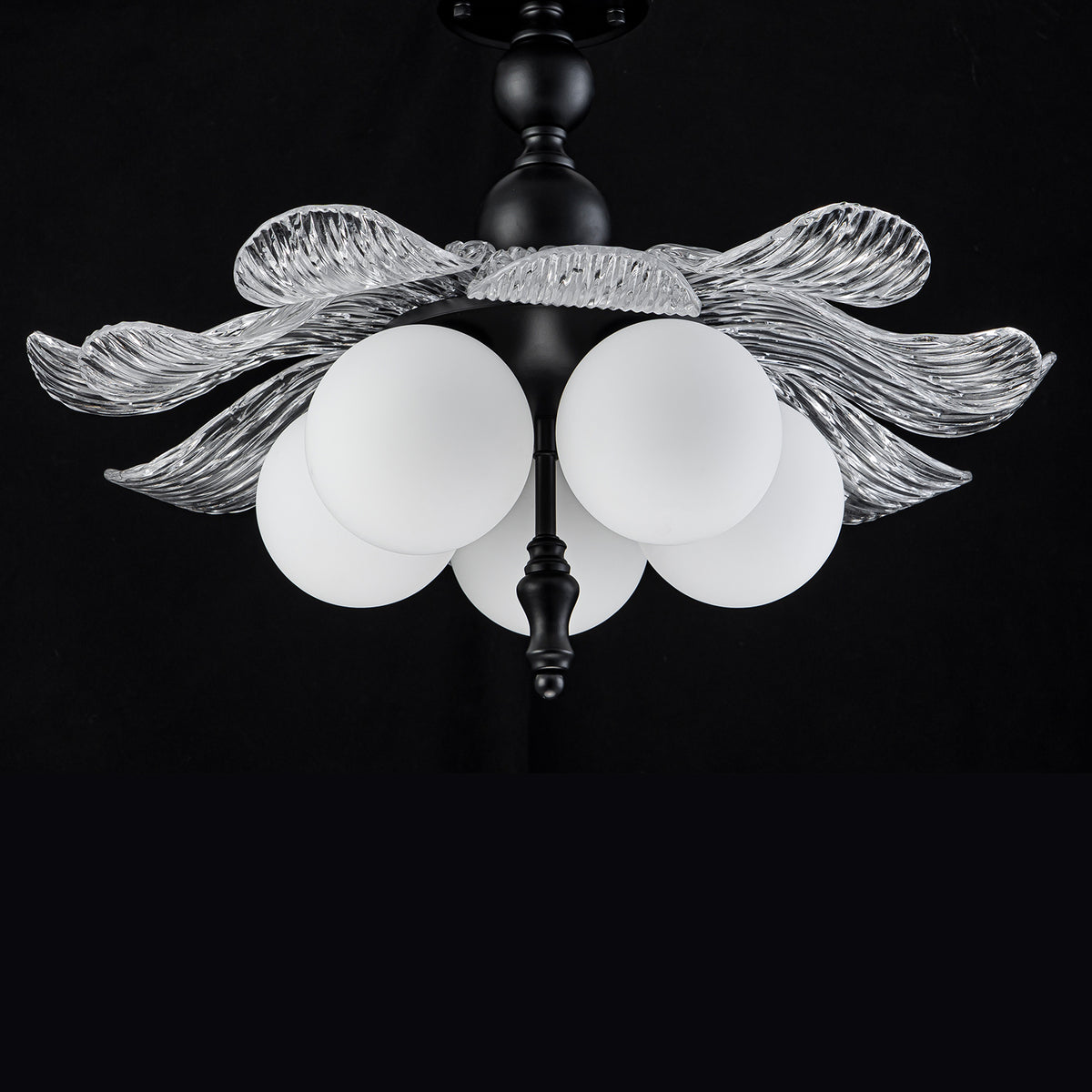 Black 5-Light Semi-Flush Mount with Tree-Textured Glass Frosted Globes - product image 9 | Zenvolit
