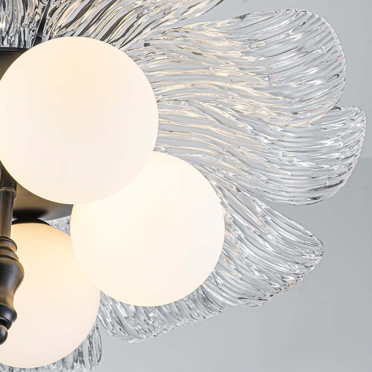 Black 5-Light Semi-Flush Mount with Tree-Textured Glass Frosted Globes - product image 10 | Zenvolit
