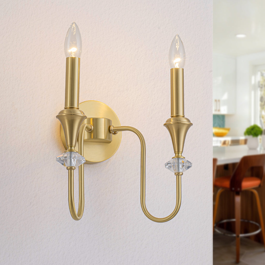 2-Light Farmhouse Classical Brass Wall Sconce with Crystal Accents - product image 1 | Zenvolit