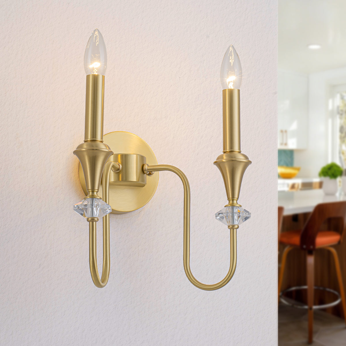 2-Light Farmhouse Classical Brass Wall Sconce with Crystal Accents - product image 1 | Zenvolit