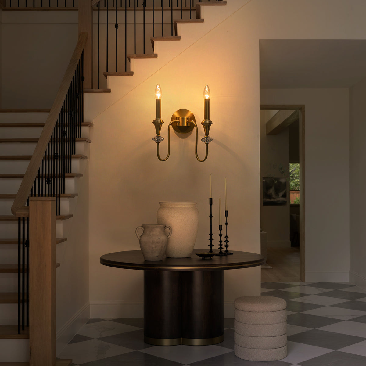 2-Light Farmhouse Classical Brass Wall Sconce with Crystal Accents - product image 3 | Zenvolit