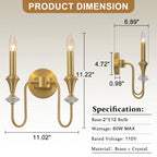 2-Light Farmhouse Classical Brass Wall Sconce with Crystal Accents - product image 7 | Zenvolit