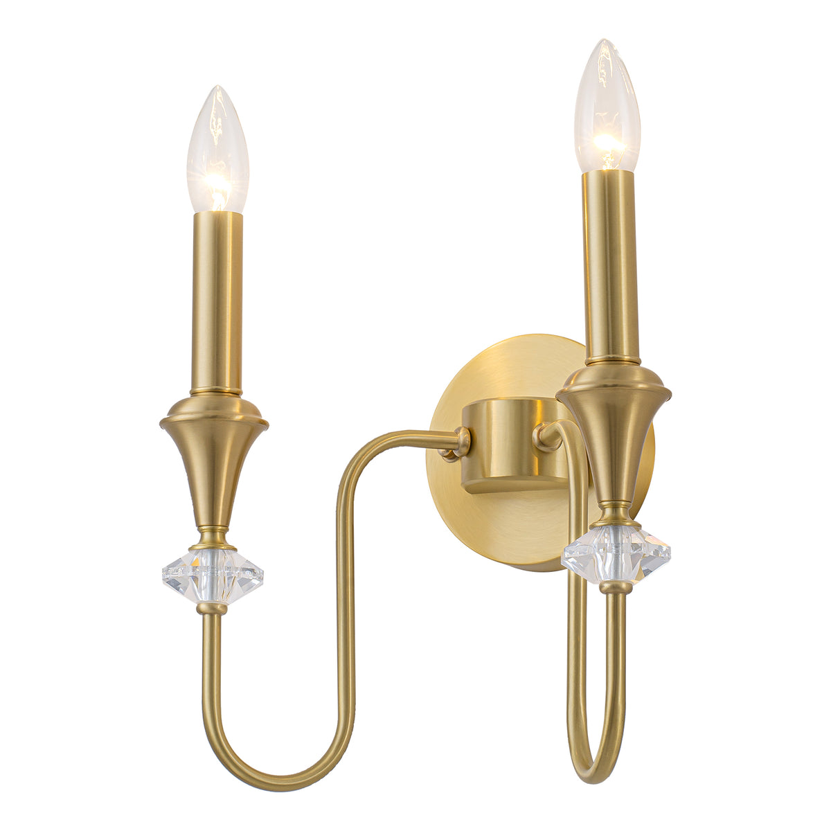 2-Light Farmhouse Classical Brass Wall Sconce with Crystal Accents - product image 9 | Zenvolit