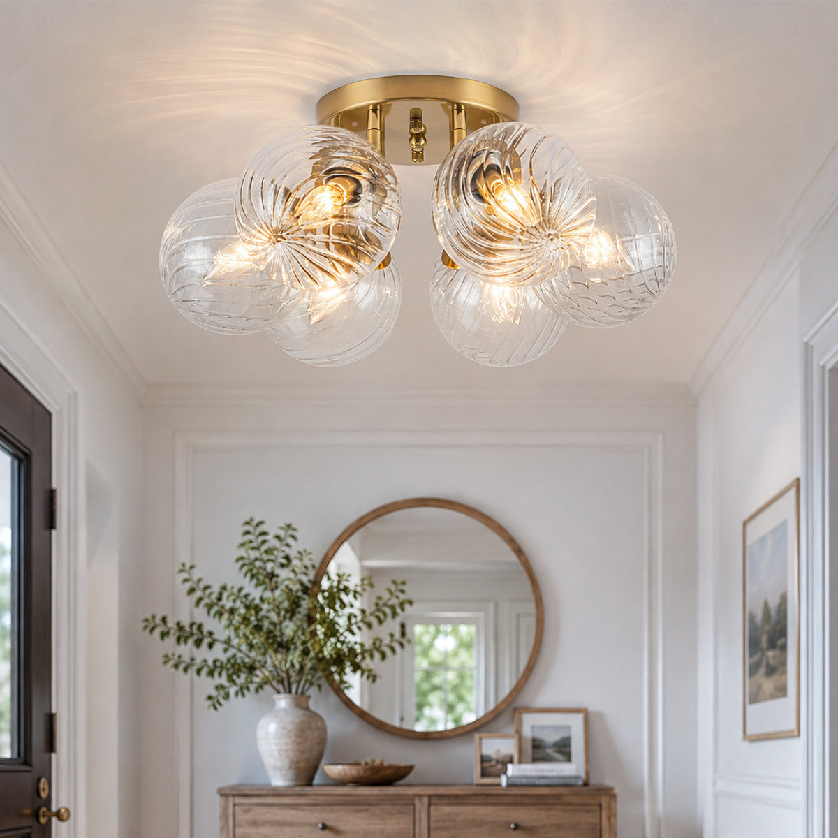 6-Light Globe Semi-Flush Mount Ceiling Light Clear Textured Glass - product image 1 | Zenvolit