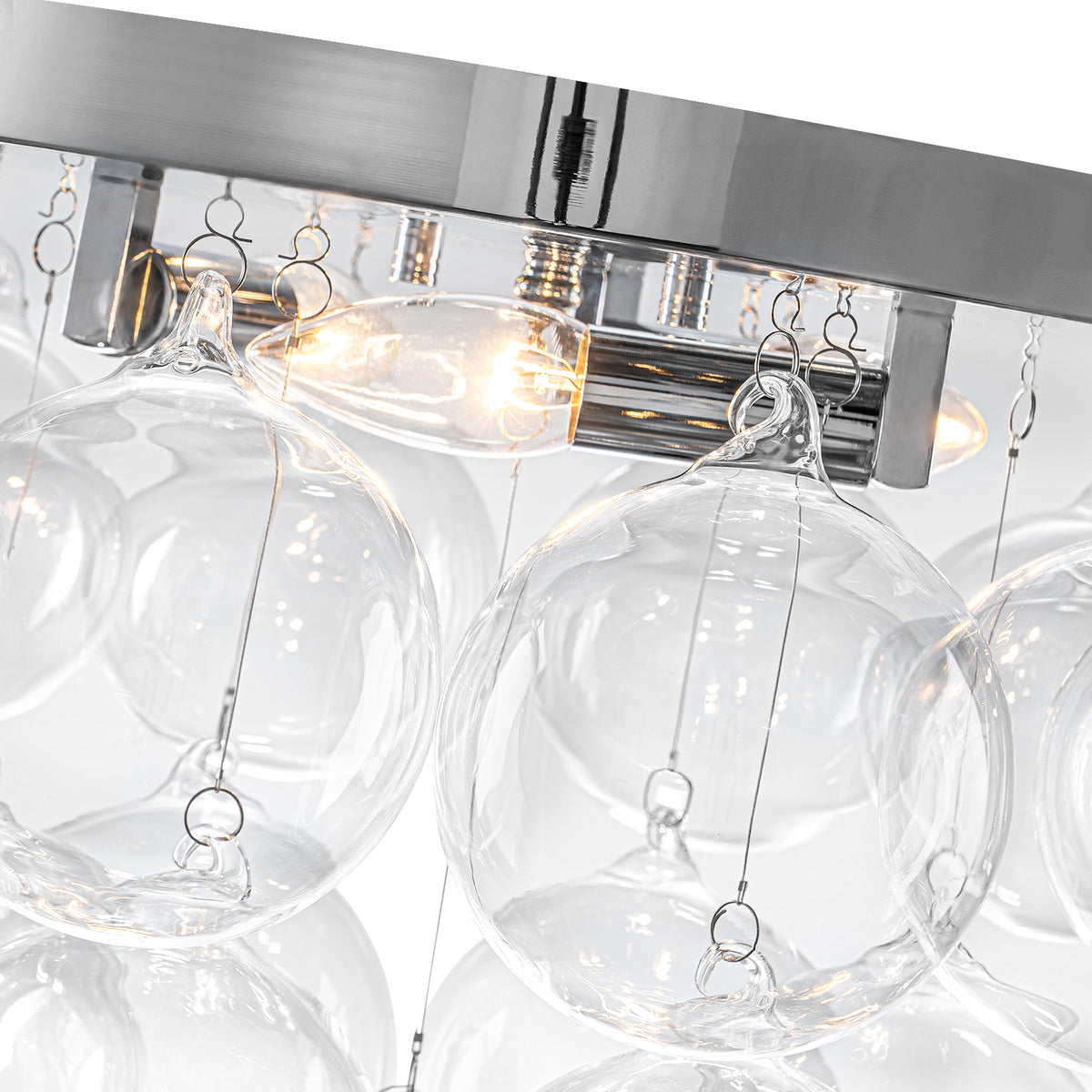 14 inch 3-Light Chrome Round Flush Mount Ceiling Light with Cord-Hung Clear Glass Globe - product image 15 | Zenvolit