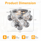 14 inch 3 Light Chrome Round Flush Mount Ceiling Light with Clear and Smoky Gray Glass Globe - product image 2 | Zenvolit