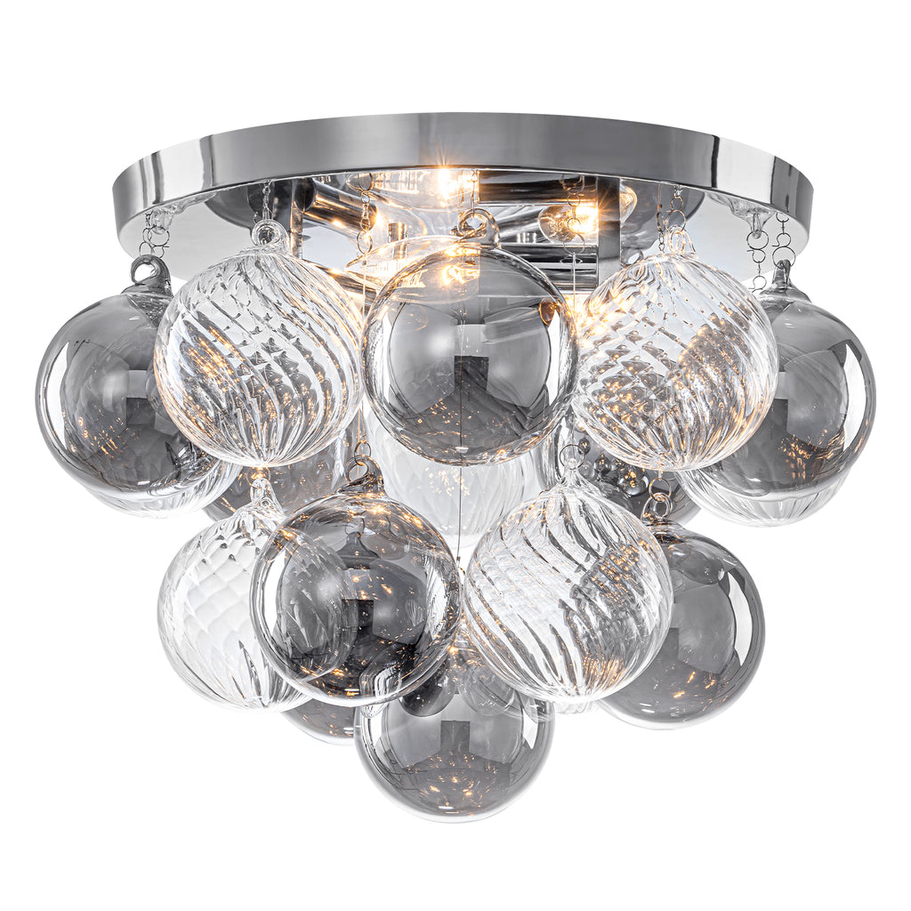 14 inch 3 Light Chrome Round Flush Mount Ceiling Light with Clear and Smoky Gray Glass Globe - product image 7 | Zenvolit