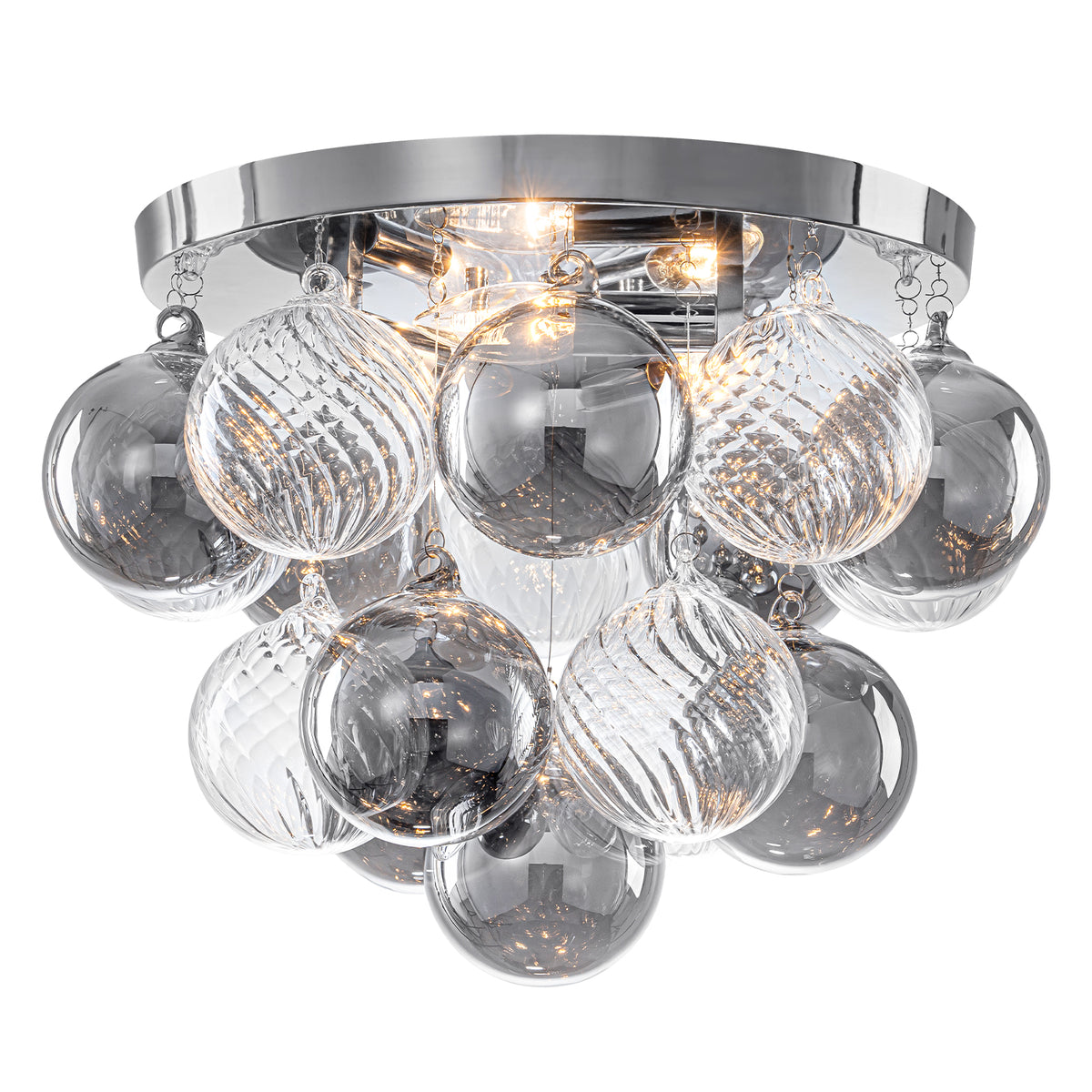 14 inch 3 Light Chrome Round Flush Mount Ceiling Light with Clear and Smoky Gray Glass Globe - product image 7 | Zenvolit