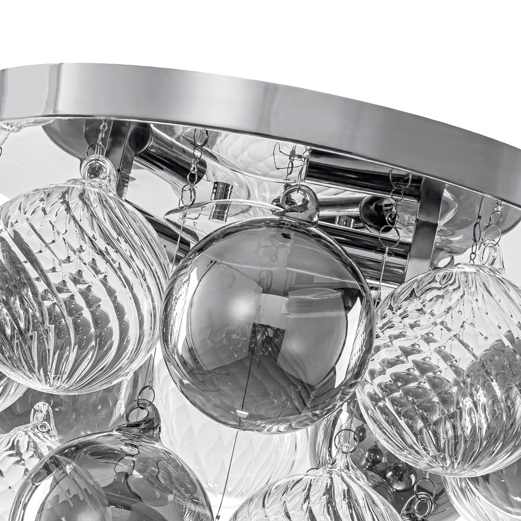 14 inch 3 Light Chrome Round Flush Mount Ceiling Light with Clear and Smoky Gray Glass Globe - product image 8 | Zenvolit