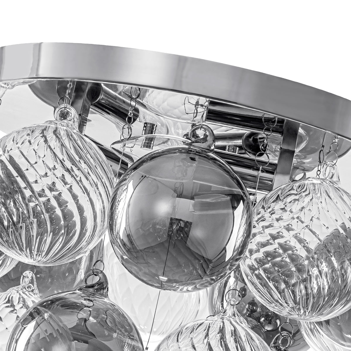 14 inch 3 Light Chrome Round Flush Mount Ceiling Light with Clear and Smoky Gray Glass Globe - product image 8 | Zenvolit