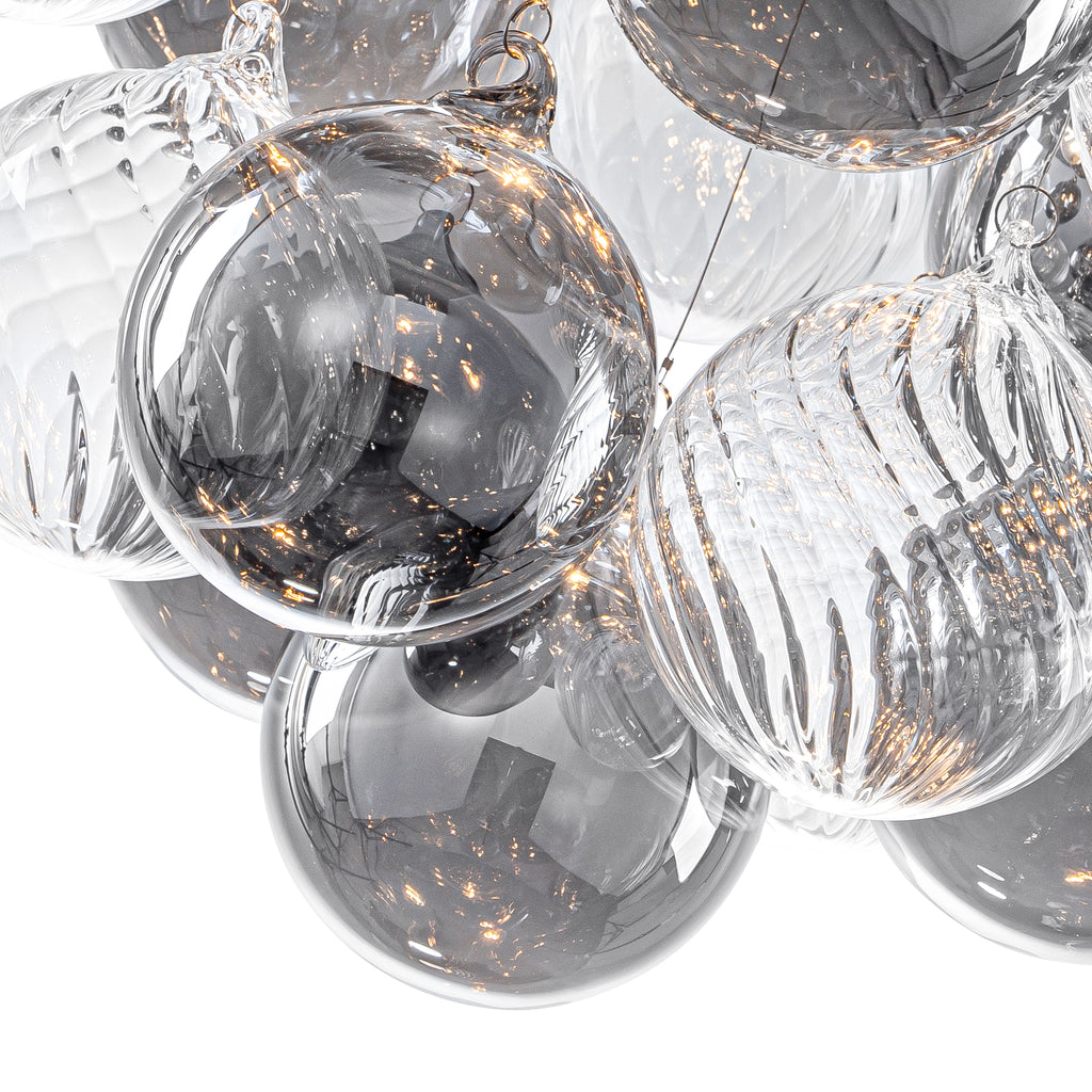 14 inch 3 Light Chrome Round Flush Mount Ceiling Light with Clear and Smoky Gray Glass Globe - product image 10 | Zenvolit
