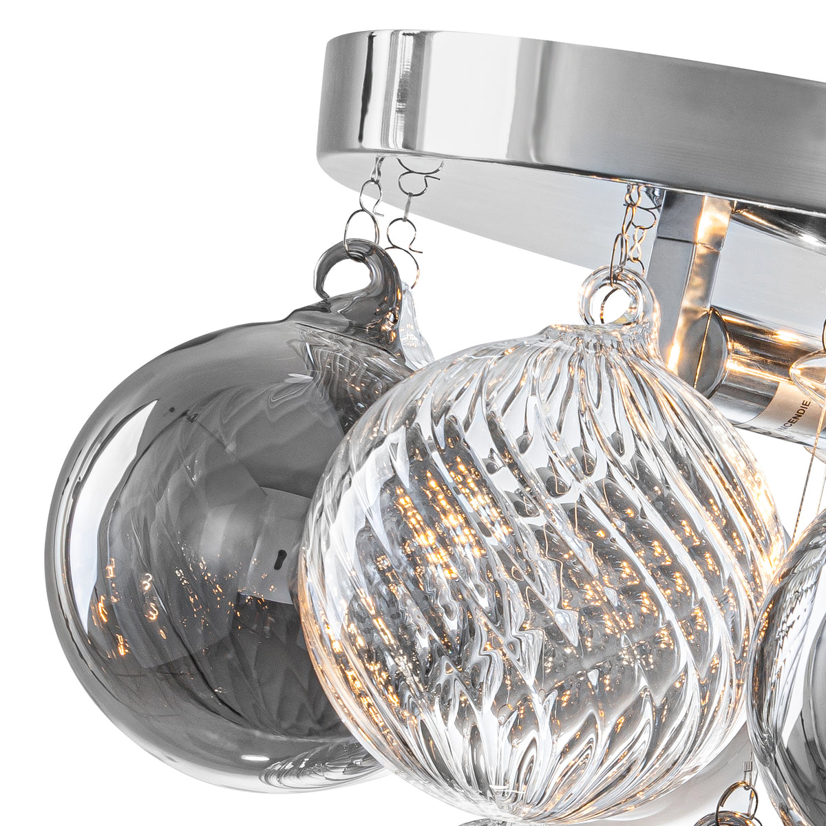 14 inch 3 Light Chrome Round Flush Mount Ceiling Light with Clear and Smoky Gray Glass Globe - product image 11 | Zenvolit