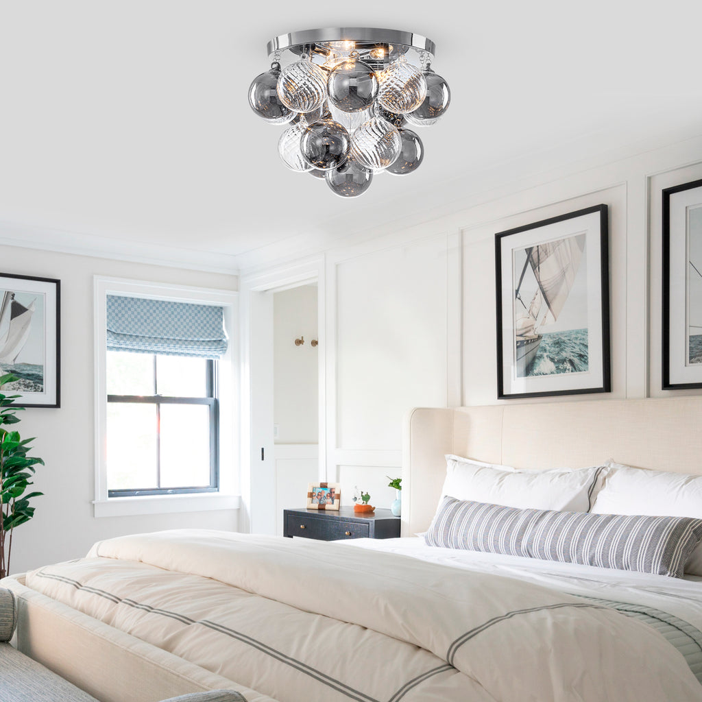 14 inch 3 Light Chrome Round Flush Mount Ceiling Light with Clear and Smoky Gray Glass Globe - product image 13 | Zenvolit