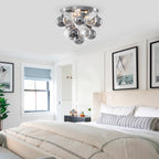 14 inch 3 Light Chrome Round Flush Mount Ceiling Light with Clear and Smoky Gray Glass Globe - product image 13 | Zenvolit