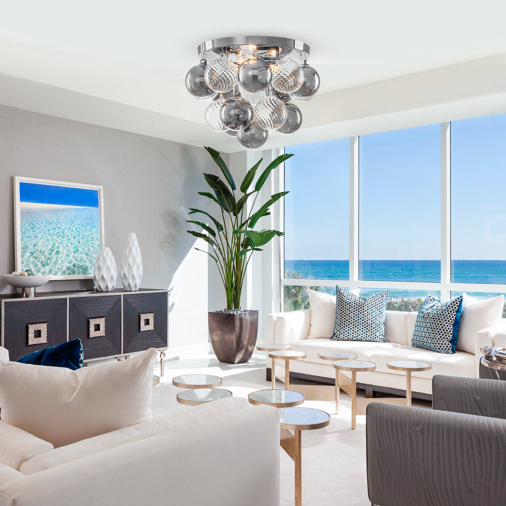 14 inch 3 Light Chrome Round Flush Mount Ceiling Light with Clear and Smoky Gray Glass Globe - product image 14 | Zenvolit