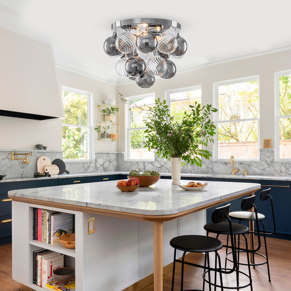 14 inch 3 Light Chrome Round Flush Mount Ceiling Light with Clear and Smoky Gray Glass Globe - product image 15 | Zenvolit