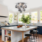 14 inch 3 Light Chrome Round Flush Mount Ceiling Light with Clear and Smoky Gray Glass Globe - product image 15 | Zenvolit