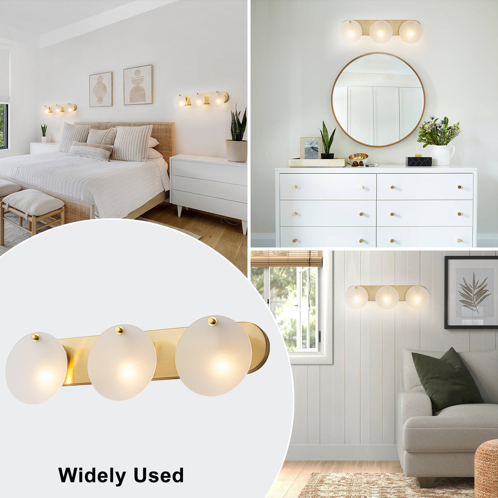 Modern Gold 3-Light Vanity Light Frosted Glass Bathroom Fixture - product image 6 | Zenvolit