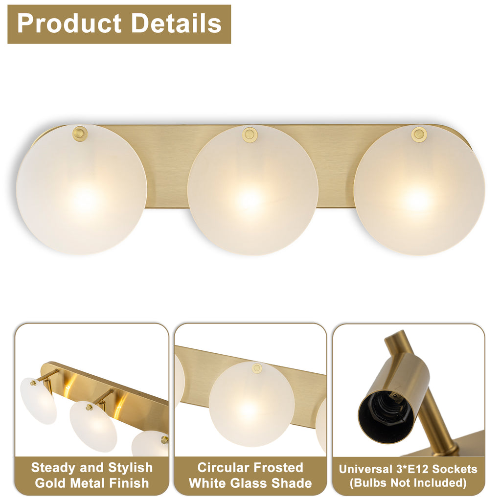 Modern Gold 3-Light Vanity Light Frosted Glass Bathroom Fixture - product image 16 | Zenvolit