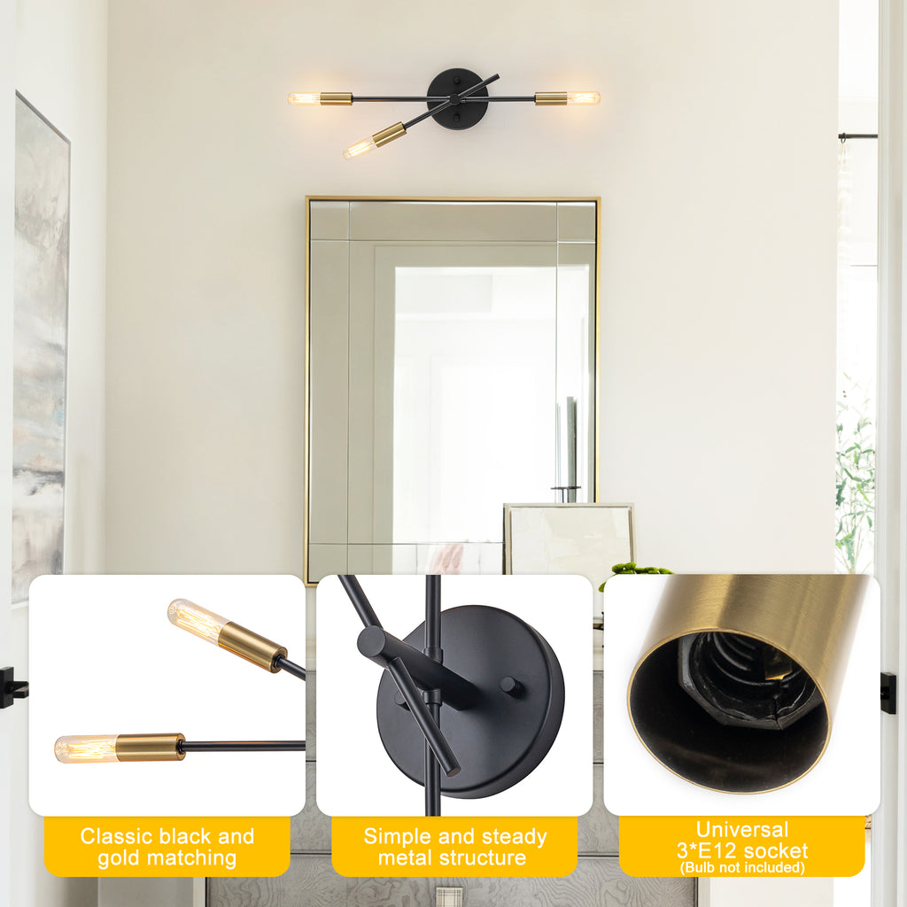 3-Light Minimalist Industrial Matte Black Metal Wall Sconce Modern - product image 8 | Zenvolit