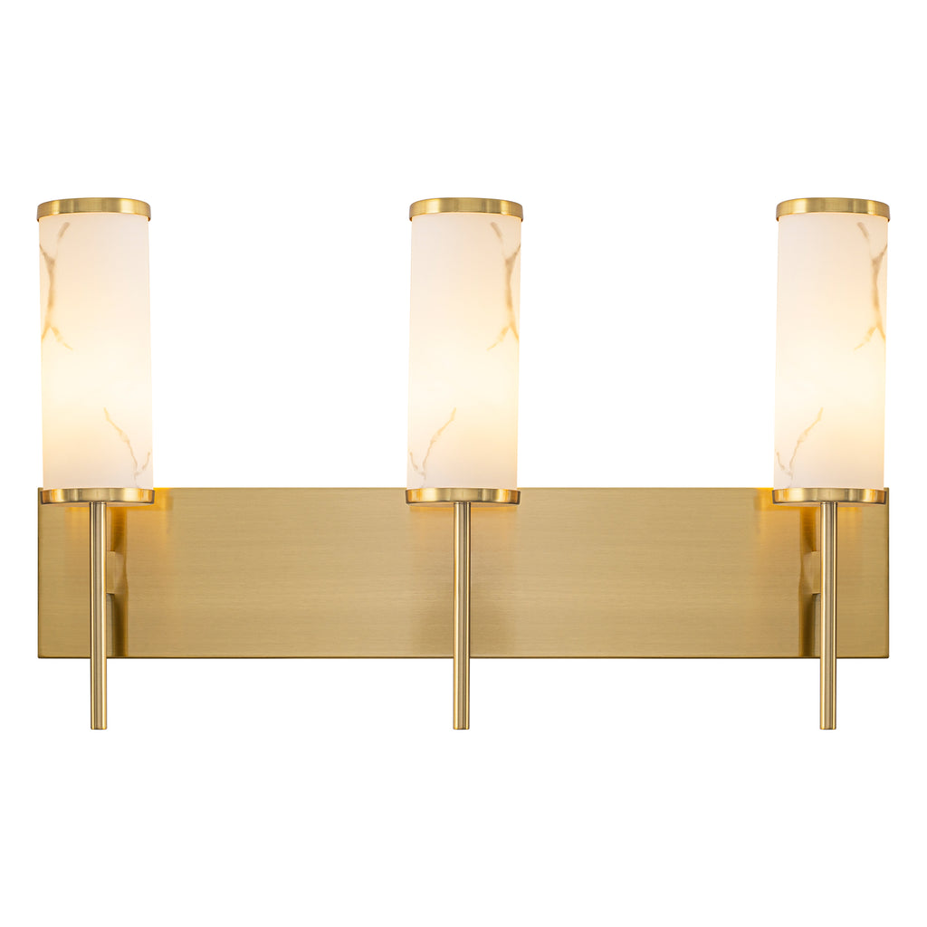 3-Light Gold Vanity Light Cylindrical Marble Crackle Glass Shades - product image 1 | Zenvolit