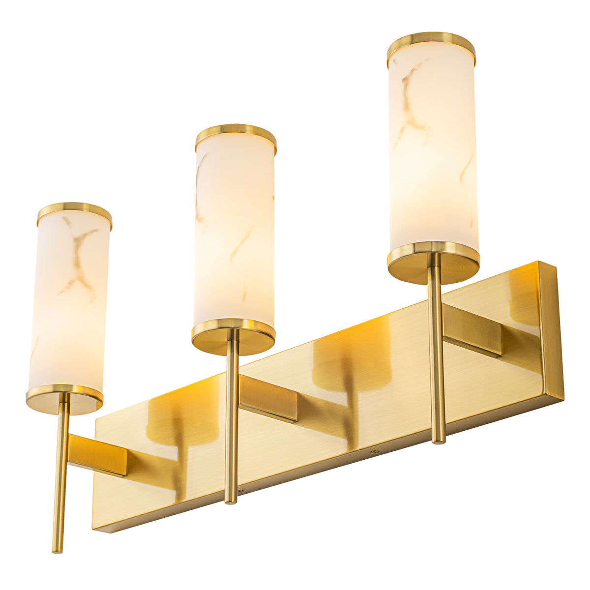 3-Light Gold Vanity Light Cylindrical Marble Crackle Glass Shades - product image 2 | Zenvolit