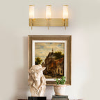 3-Light Gold Vanity Light Cylindrical Marble Crackle Glass Shades - product image 8 | Zenvolit