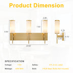 3-Light Gold Vanity Light Cylindrical Marble Crackle Glass Shades - product image 11 | Zenvolit