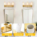 3-Light Gold Vanity Light Cylindrical Marble Crackle Glass Shades - product image 13 | Zenvolit