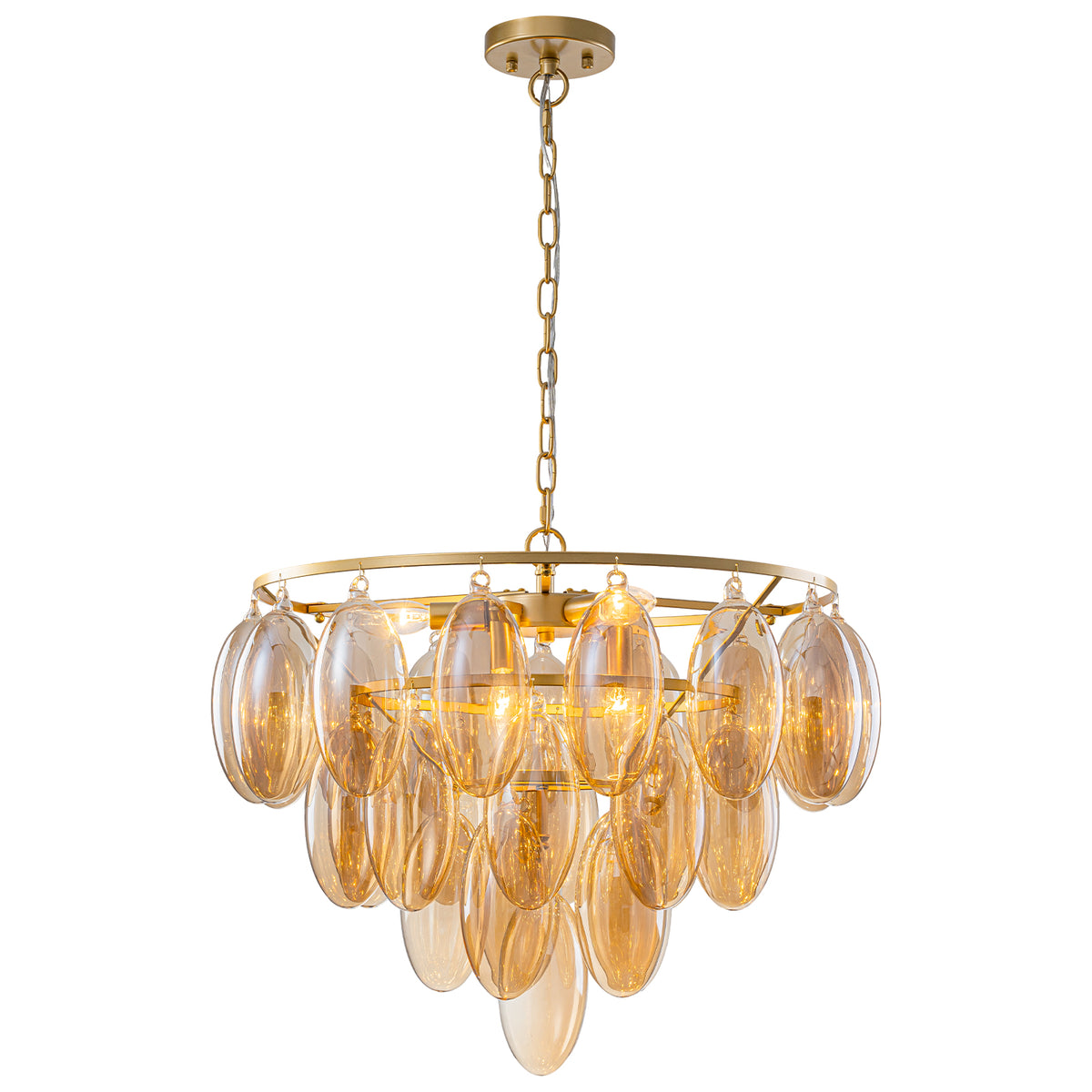 6-Light Metal Circle Chandelier Teardrop Amber Glass Glam Cascading - product image 15 | Zenvolit