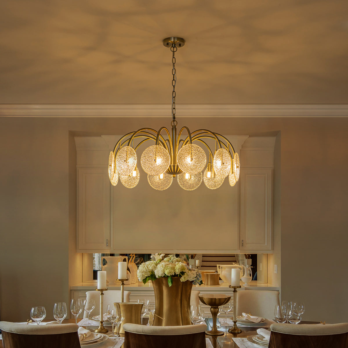 12-Light Antique Bronze Chandelier Frosted Ice-Textured Glass Shades - product image 1 | Zenvolit