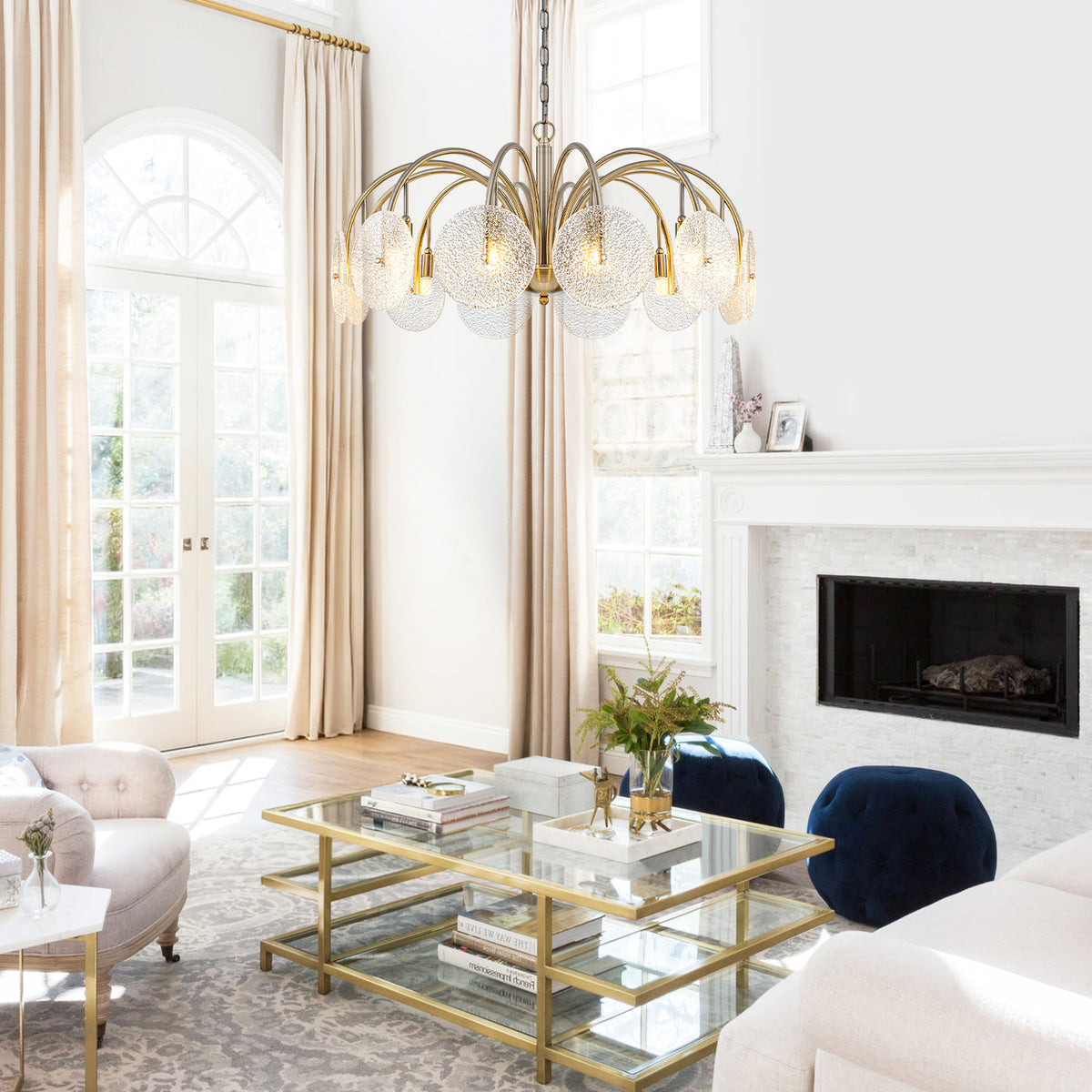 12-Light Antique Bronze Chandelier Frosted Ice-Textured Glass Shades - product image 3 | Zenvolit