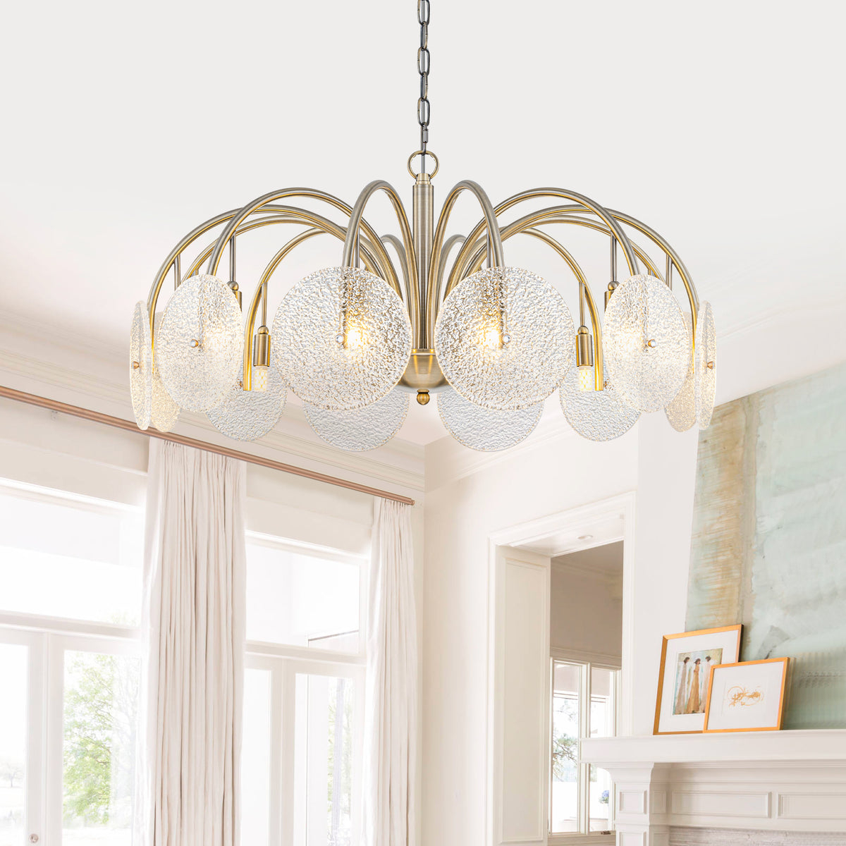 12-Light Antique Bronze Chandelier Frosted Ice-Textured Glass Shades - product image 11 | Zenvolit