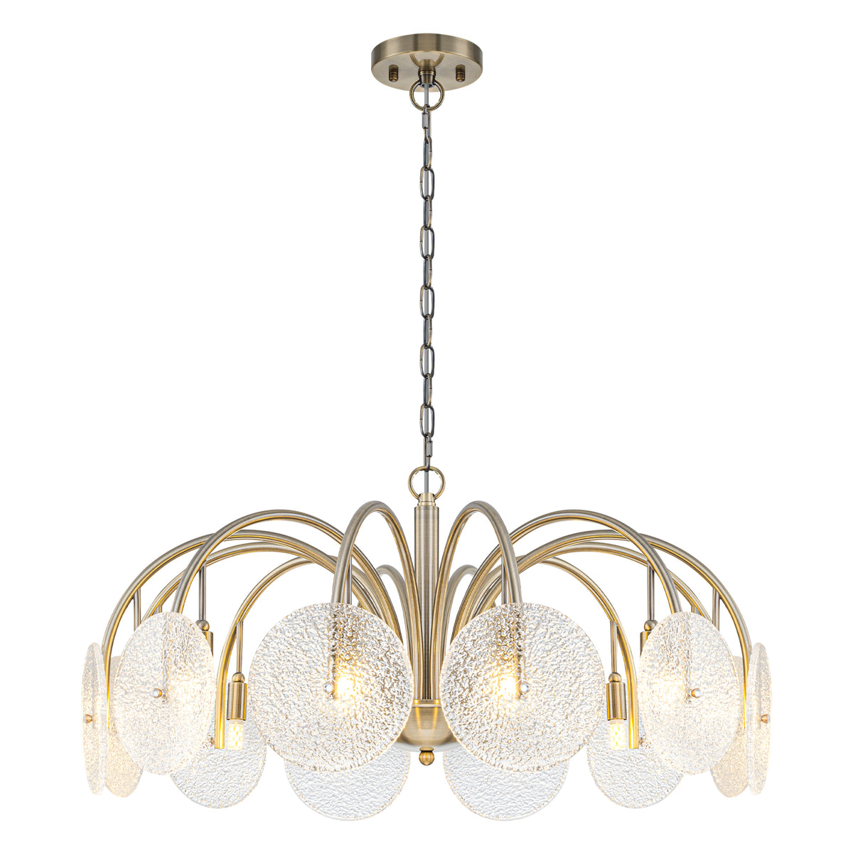 12-Light Antique Bronze Chandelier Frosted Ice-Textured Glass Shades - product image 12 | Zenvolit