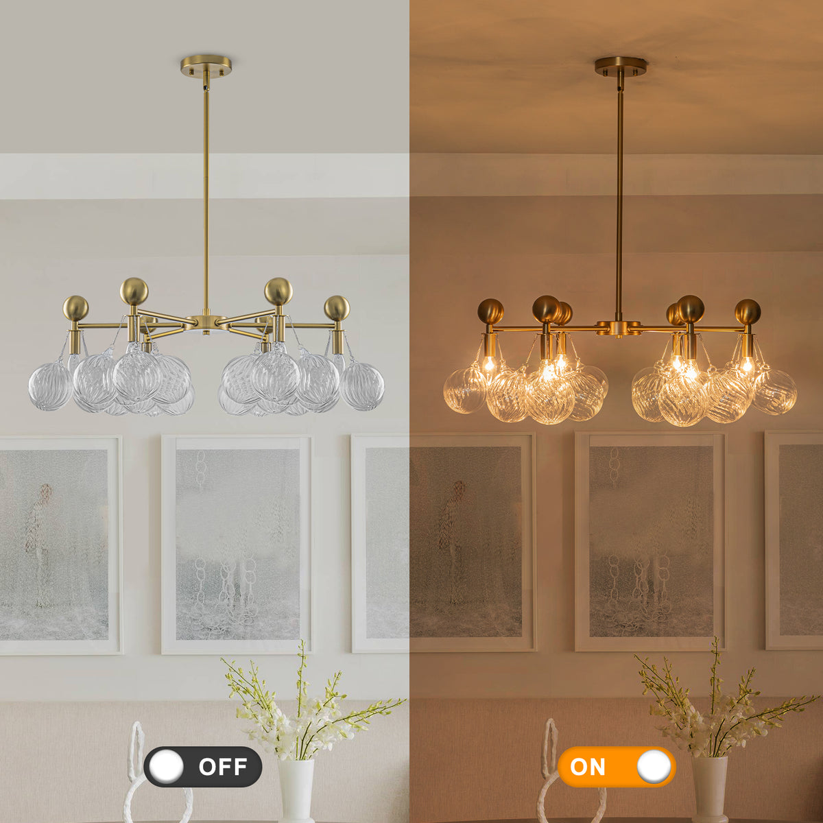 6-Light Modern Gold Chandelier with Twisted Clear Glass Globe Shades - product image 2 | Zenvolit