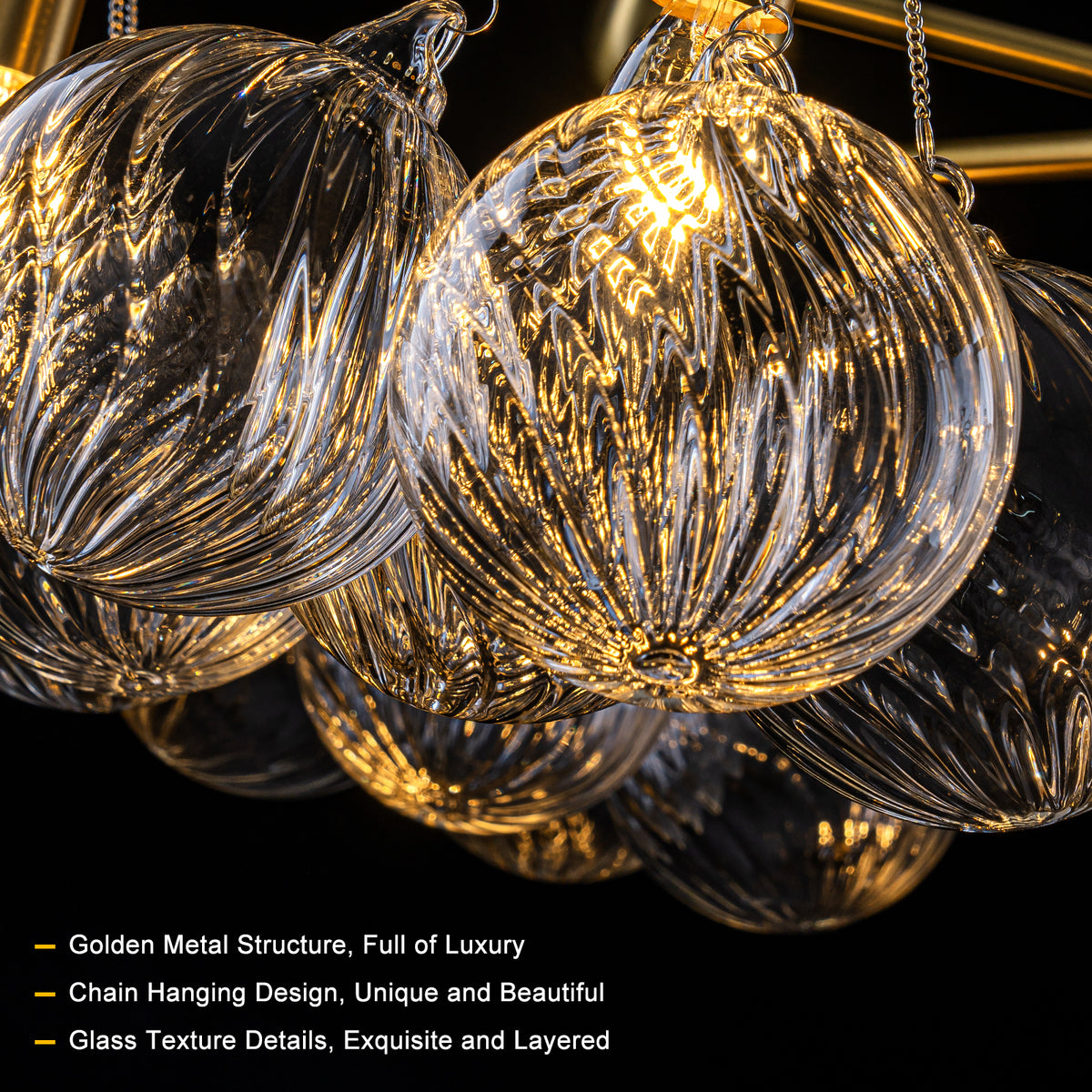 6-Light Modern Gold Chandelier with Twisted Clear Glass Globe Shades - product image 4 | Zenvolit