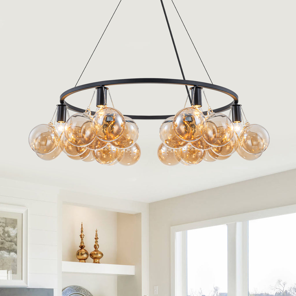 6-Light Modern Circular Frame Chandelier with Champagne Glass Globes - product image 1 | Zenvolit