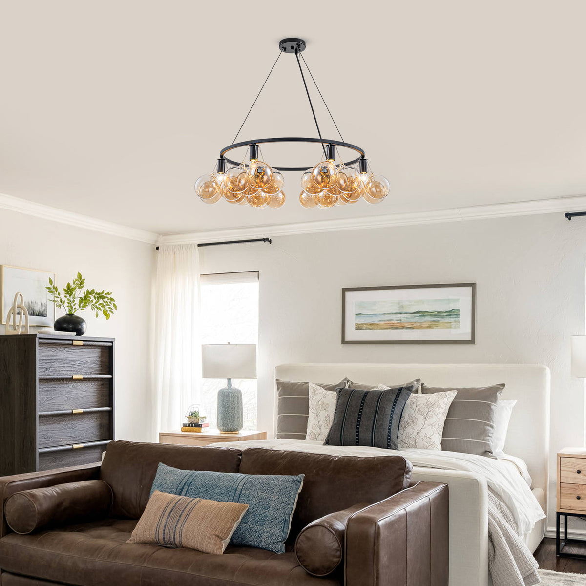 6-Light Modern Circular Frame Chandelier with Champagne Glass Globes - product image 10 | Zenvolit