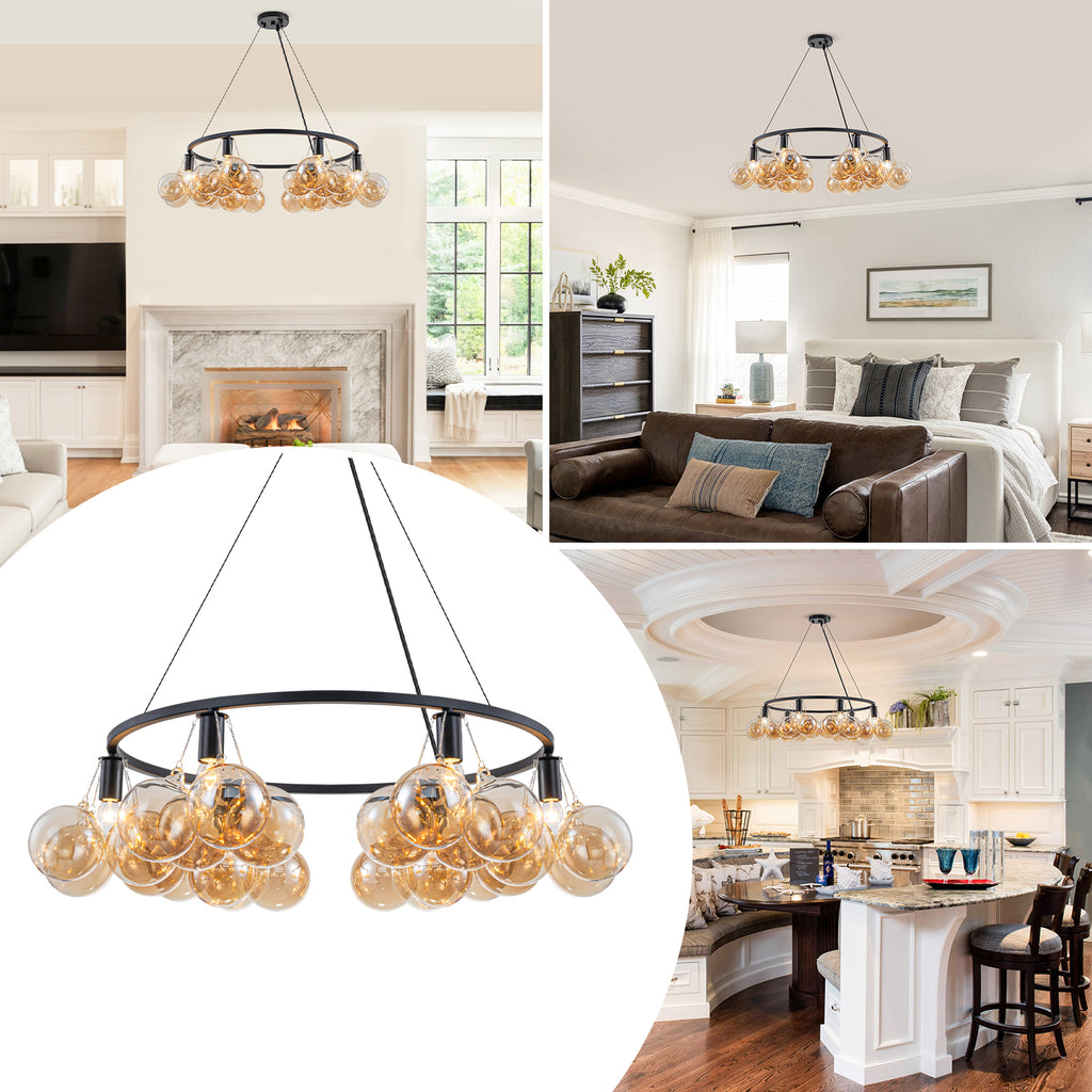 6-Light Modern Circular Frame Chandelier with Champagne Glass Globes - product image 11 | Zenvolit