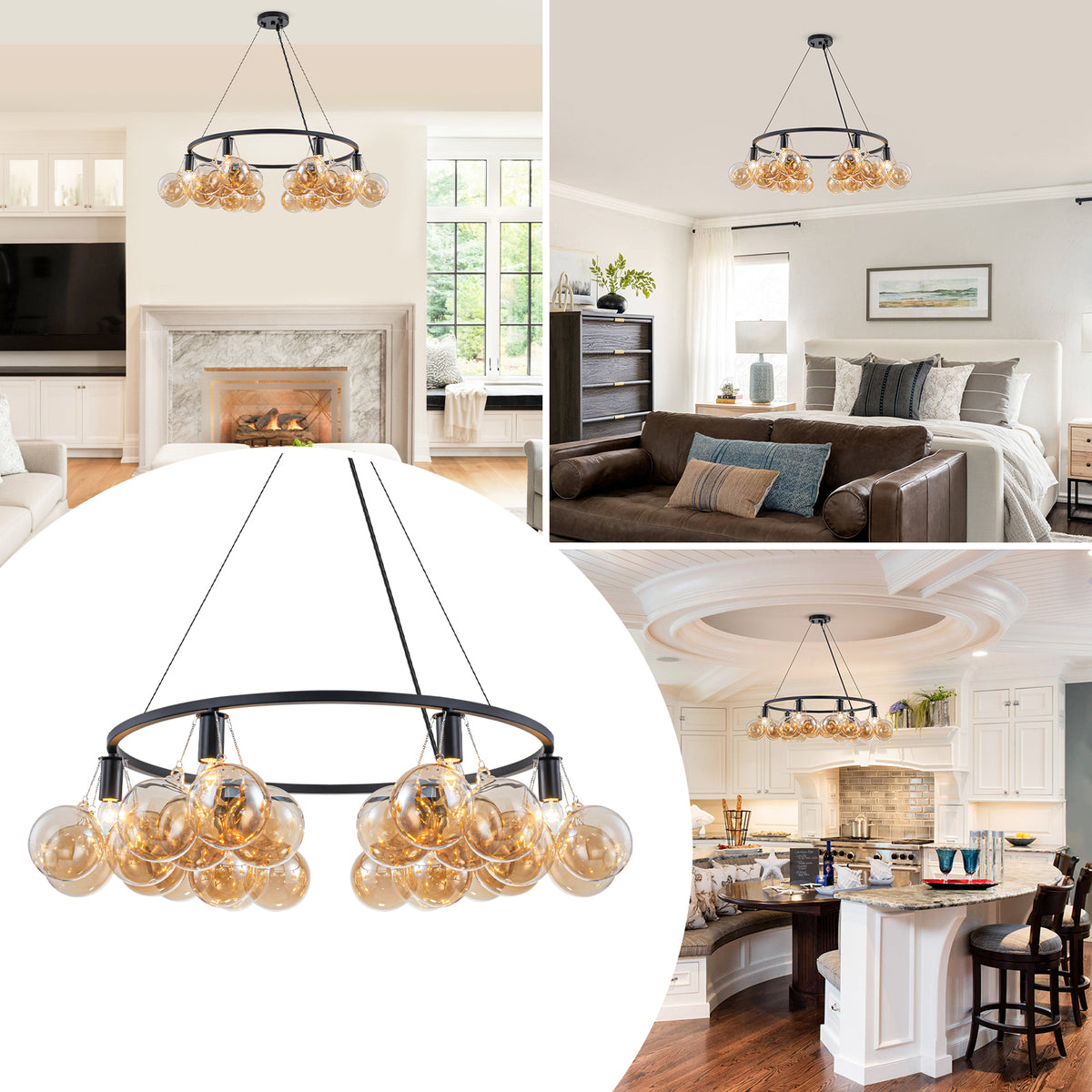 6-Light Modern Circular Frame Chandelier with Champagne Glass Globes - product image 11 | Zenvolit
