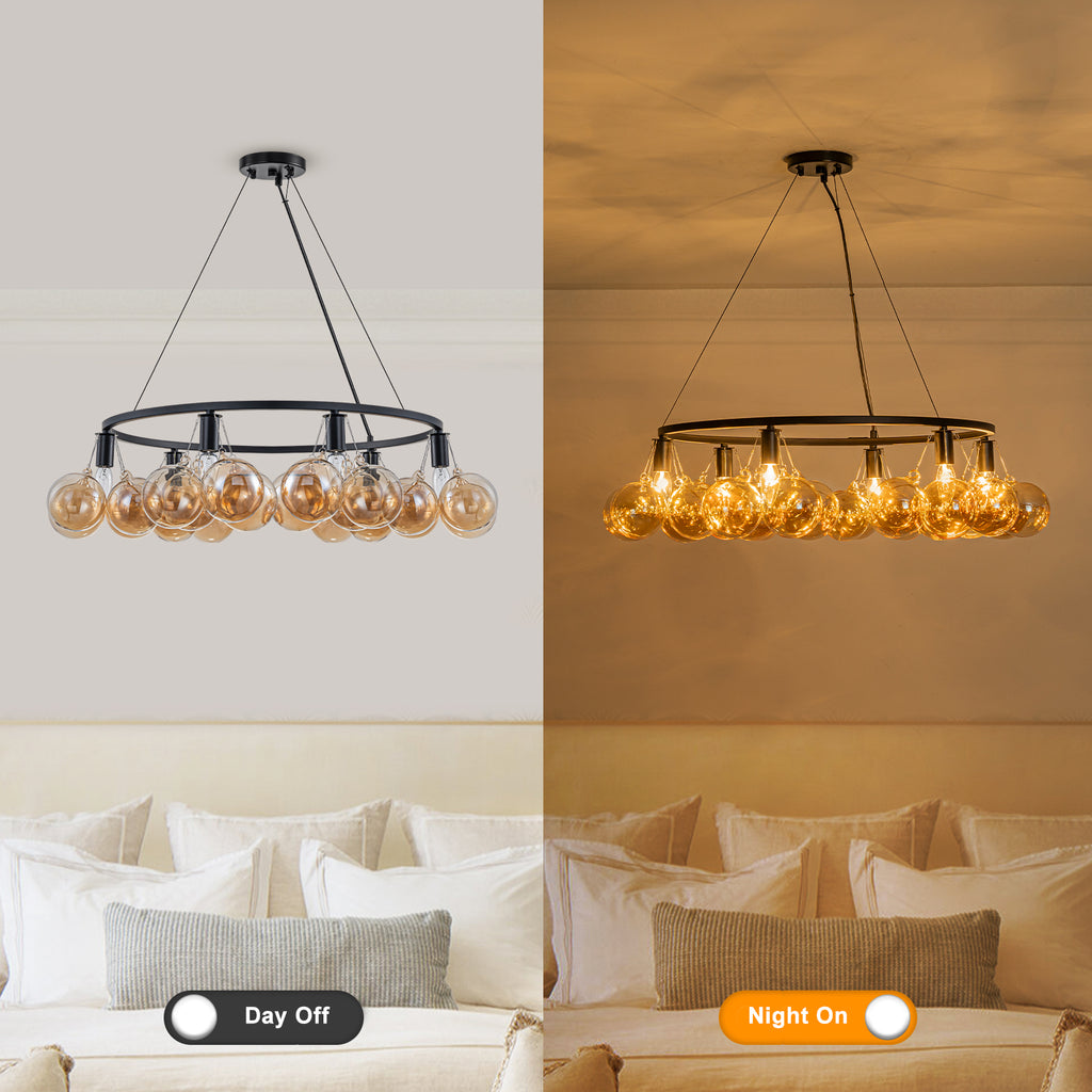 6-Light Modern Circular Frame Chandelier with Champagne Glass Globes - product image 13 | Zenvolit