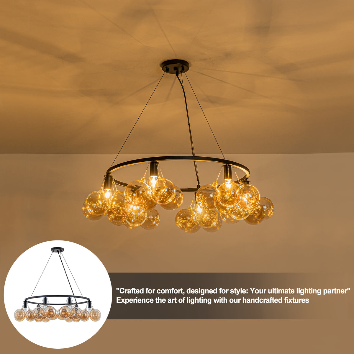 6-Light Modern Circular Frame Chandelier with Champagne Glass Globes - product image 15 | Zenvolit