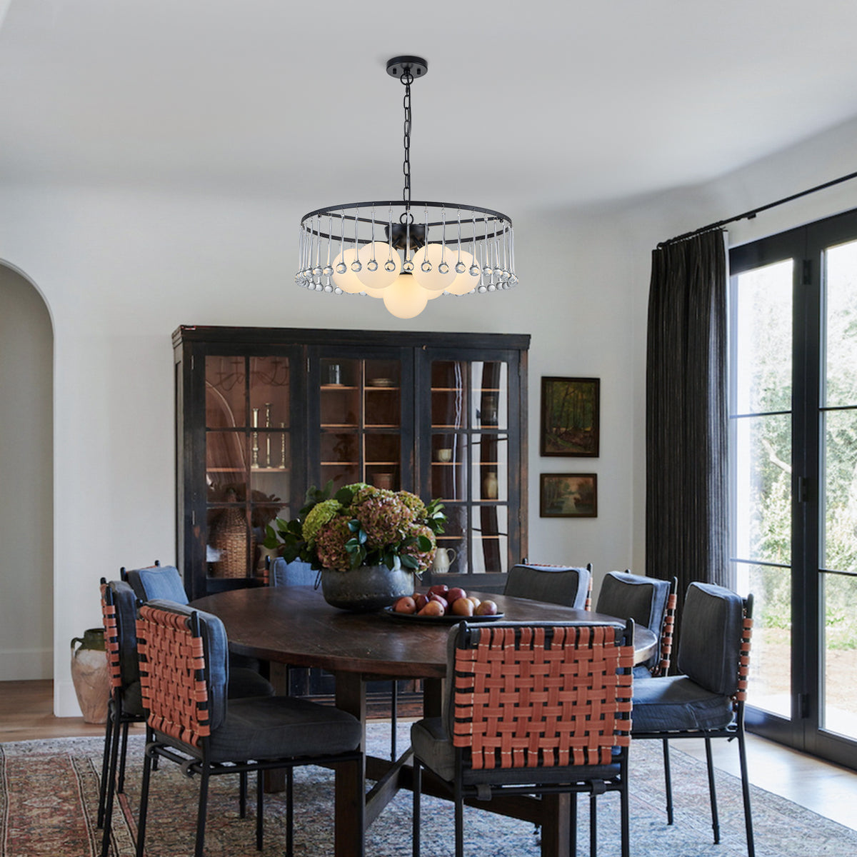 7-Light Modern Circular Chandelier with White Glass & Crystal Accents - product image 2 | Zenvolit