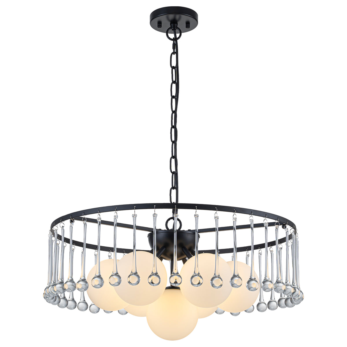 7-Light Modern Circular Chandelier with White Glass & Crystal Accents - product image 14 | Zenvolit