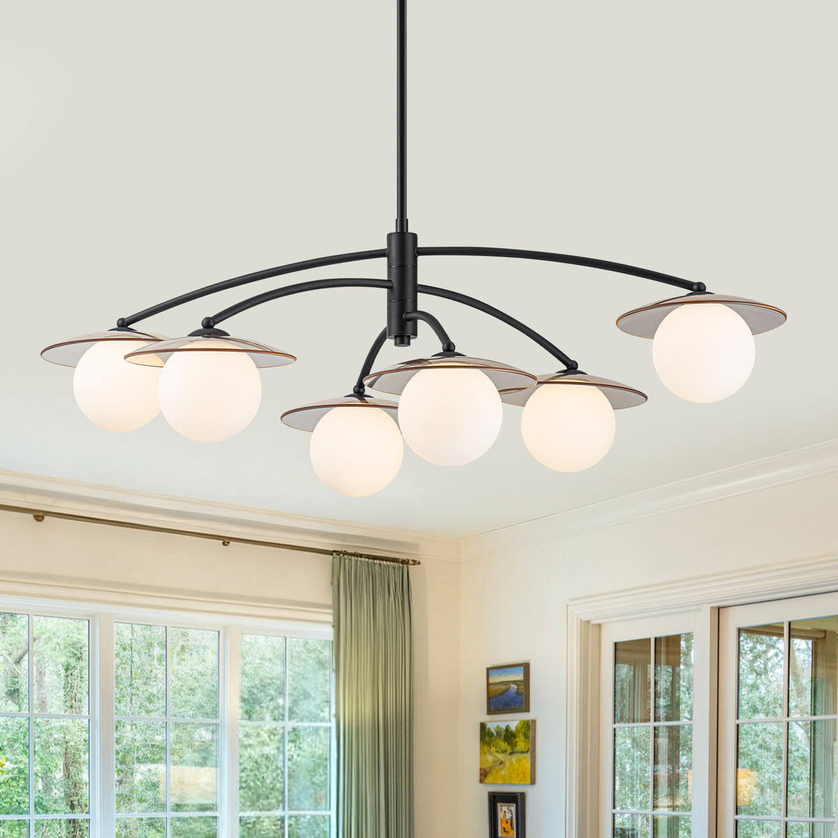 Matte Black Branch Chandelier Opal Glass Globes Modern Minimalist - product image 5 | Zenvolit