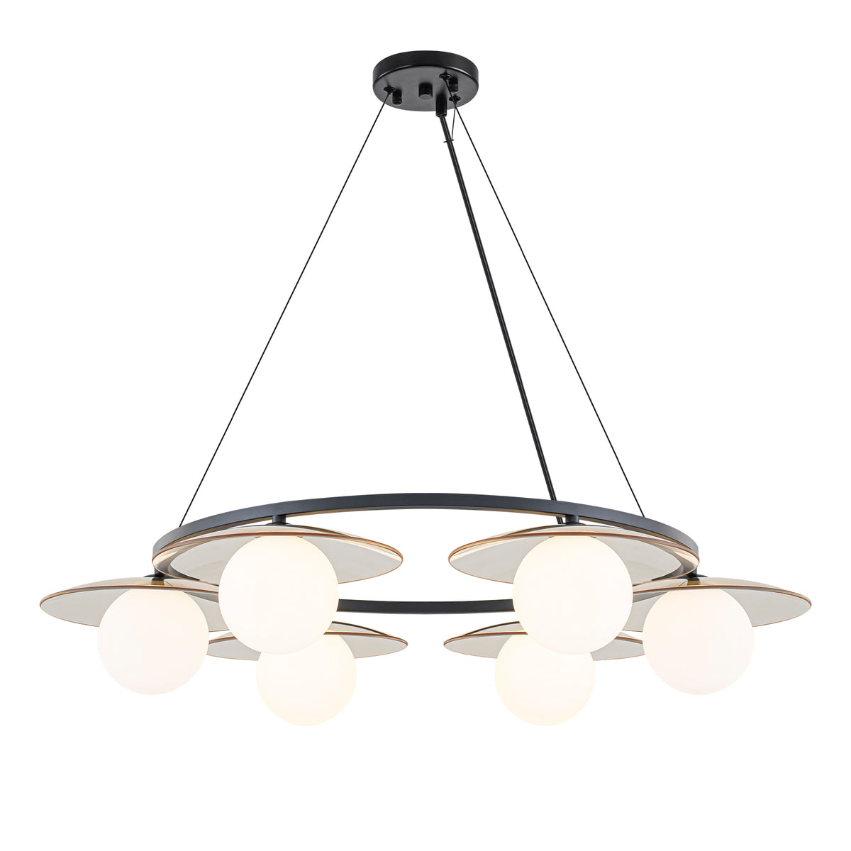 Black Circular Chandelier with Opal Glass Globes Modern Minimalist - product image 7 | Zenvolit