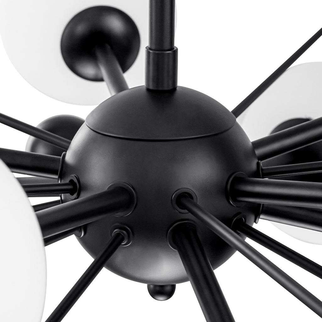 Matte Black Sputnik Chandelier Opal Glass Globes Mid-Century Modern - product image 1 | Zenvolit