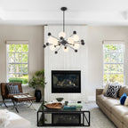 Matte Black Sputnik Chandelier Opal Glass Globes Mid-Century Modern - product image 4 | Zenvolit
