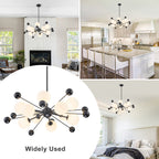 Matte Black Sputnik Chandelier Opal Glass Globes Mid-Century Modern - product image 6 | Zenvolit
